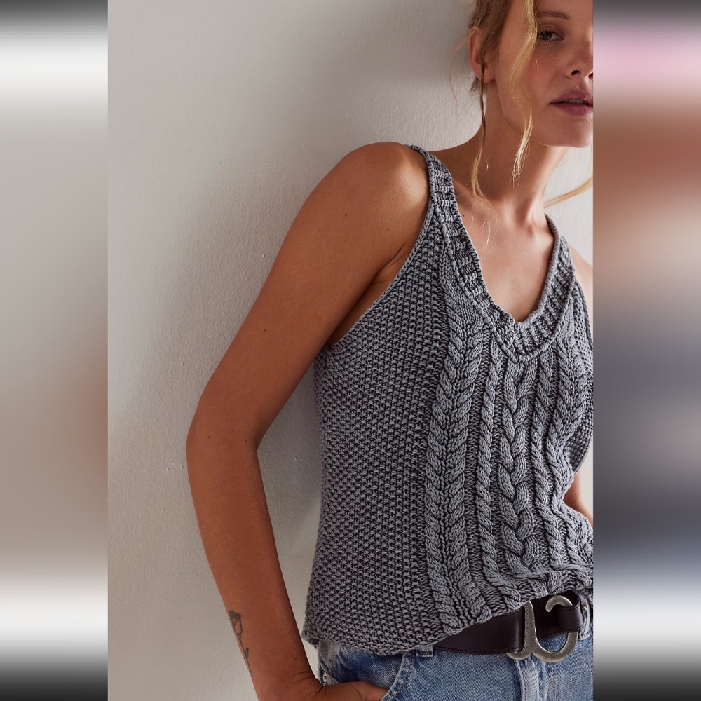 Breton Cable Knit Tank Top - Gray - Picture 2 of 9